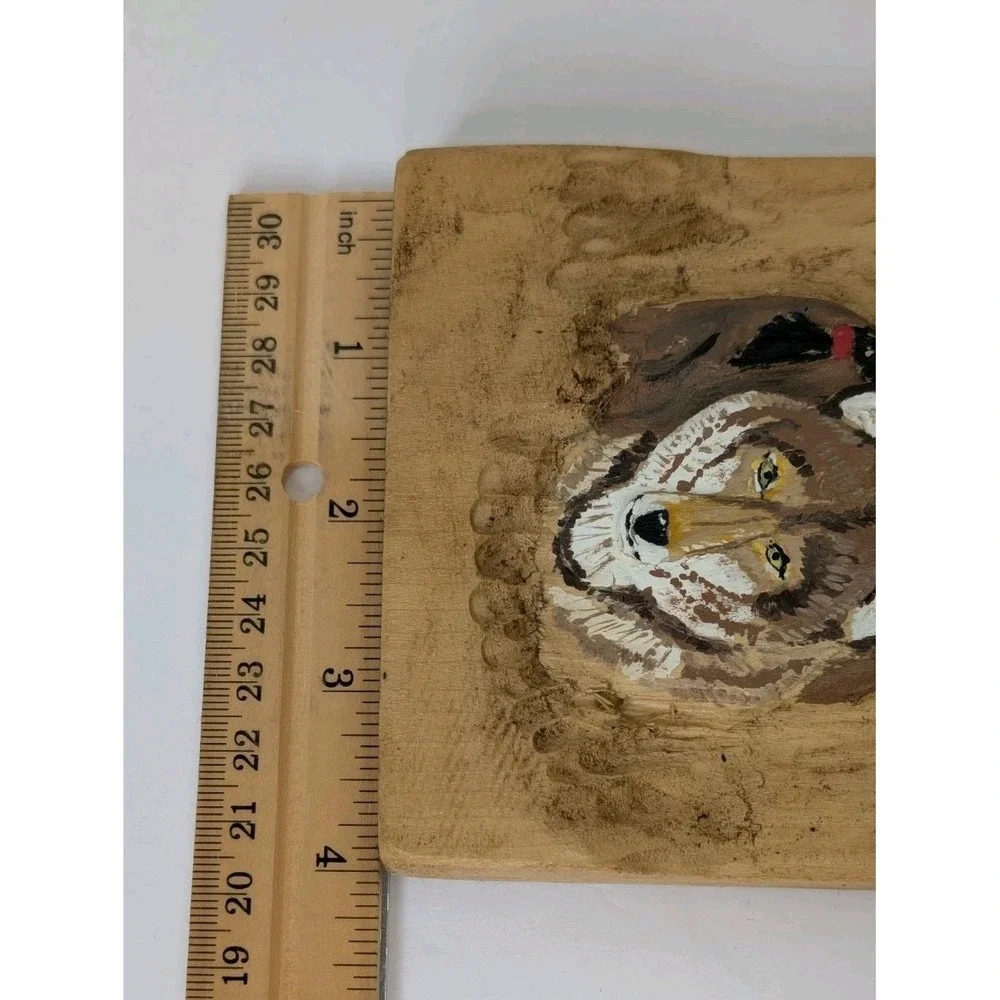 Hand Carved Wooden Plaque Native American Man Wolf Spirit Rustic Wall Art